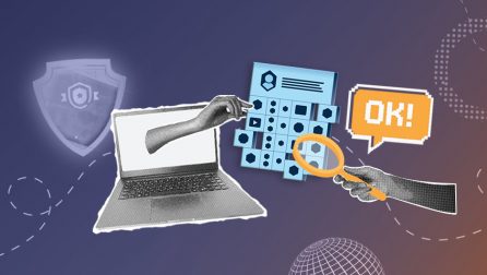 Mikropoświadczenia i odznaki cyfrowe - nowoczesne formy potwierdzania umiejętności. Na grafice symbole potwierdzania umiejętności, dowody na ich posiadanie, symbol odznaki, ręka wystająca z ekranu lapropa i pokazująca listę dowodów, druga ręka sprawdzająca je pod lupą i napis "ok".